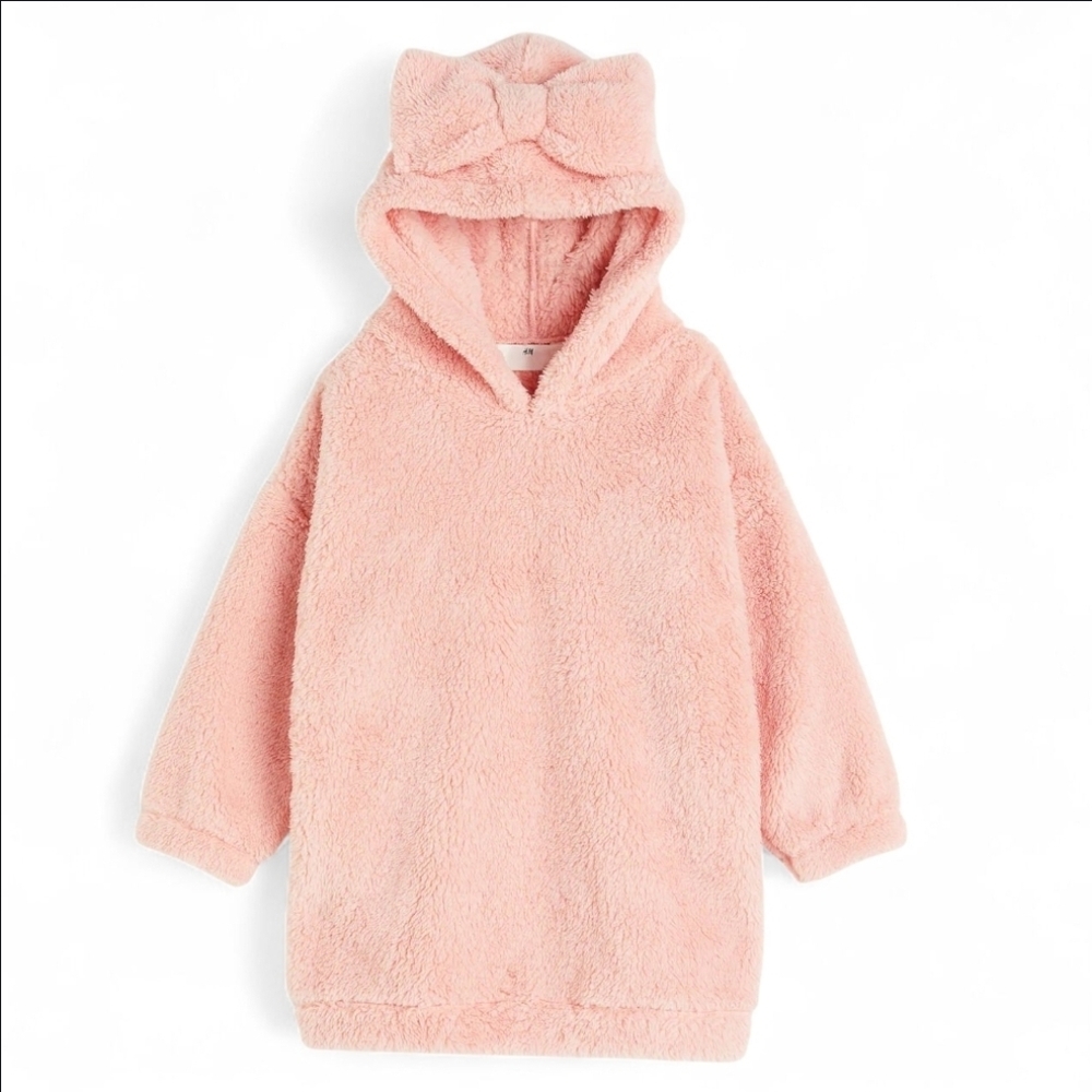 H&M Girls Appliquéd Pile Hoodie – Size 2T, Light Pink